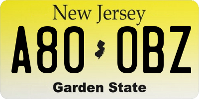 NJ license plate A80OBZ