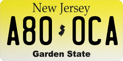 NJ license plate A80OCA