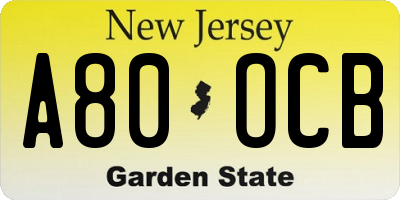 NJ license plate A80OCB