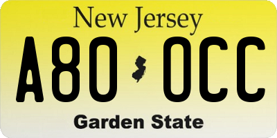 NJ license plate A80OCC