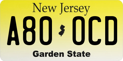 NJ license plate A80OCD