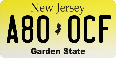 NJ license plate A80OCF