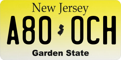 NJ license plate A80OCH