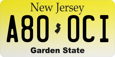 NJ license plate A80OCI