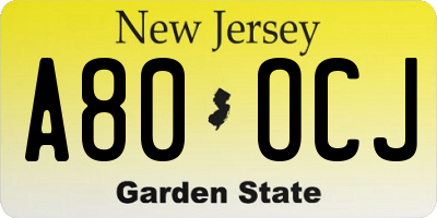 NJ license plate A80OCJ