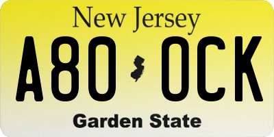 NJ license plate A80OCK