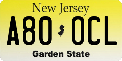 NJ license plate A80OCL