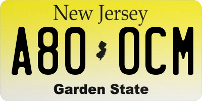 NJ license plate A80OCM