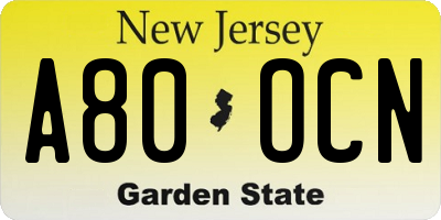 NJ license plate A80OCN
