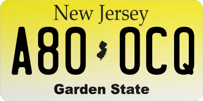 NJ license plate A80OCQ