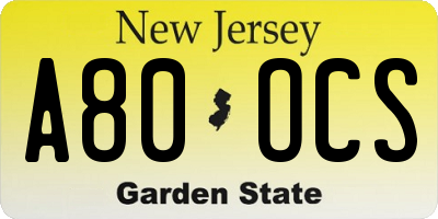 NJ license plate A80OCS