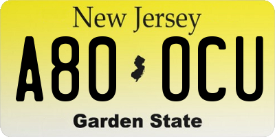 NJ license plate A80OCU