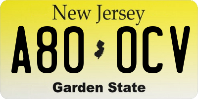 NJ license plate A80OCV