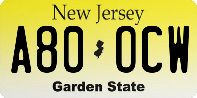 NJ license plate A80OCW