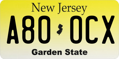 NJ license plate A80OCX