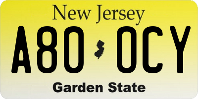 NJ license plate A80OCY