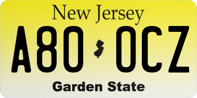 NJ license plate A80OCZ