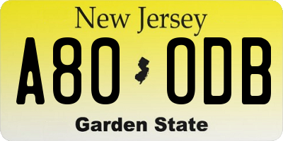NJ license plate A80ODB