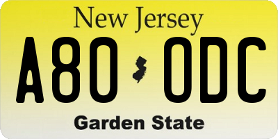 NJ license plate A80ODC