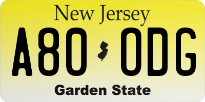 NJ license plate A80ODG