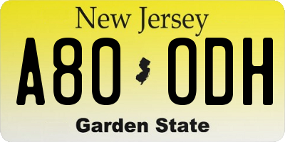 NJ license plate A80ODH