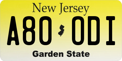 NJ license plate A80ODI