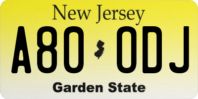 NJ license plate A80ODJ