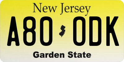 NJ license plate A80ODK