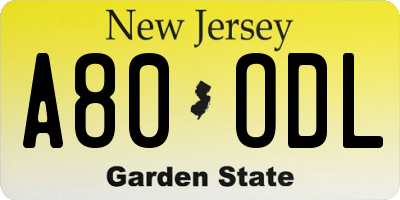 NJ license plate A80ODL