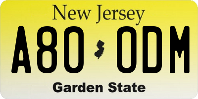 NJ license plate A80ODM