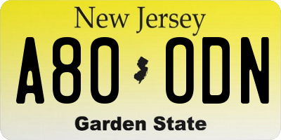 NJ license plate A80ODN
