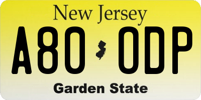 NJ license plate A80ODP