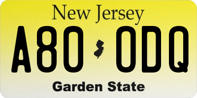 NJ license plate A80ODQ