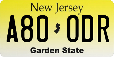 NJ license plate A80ODR