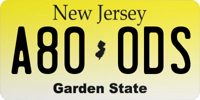NJ license plate A80ODS