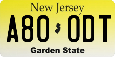 NJ license plate A80ODT