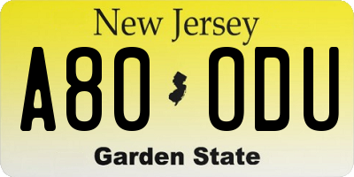 NJ license plate A80ODU