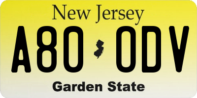 NJ license plate A80ODV