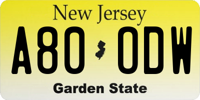 NJ license plate A80ODW