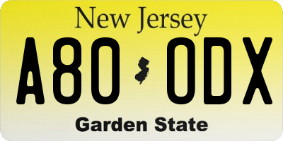 NJ license plate A80ODX