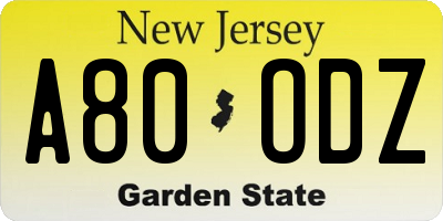 NJ license plate A80ODZ