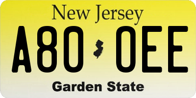NJ license plate A80OEE