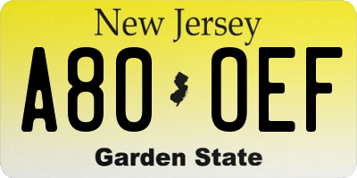 NJ license plate A80OEF