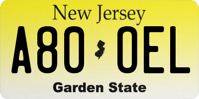 NJ license plate A80OEL