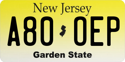 NJ license plate A80OEP