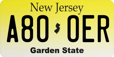 NJ license plate A80OER