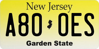 NJ license plate A80OES