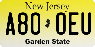 NJ license plate A80OEU