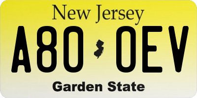 NJ license plate A80OEV