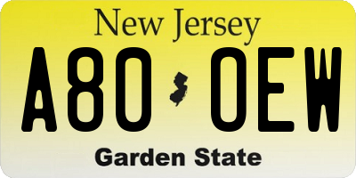 NJ license plate A80OEW